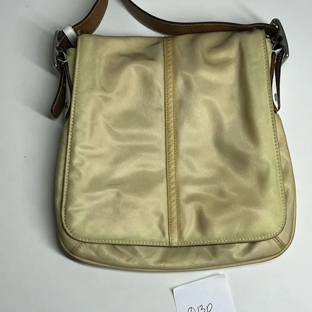 Coach Messenger Crossbody Bag Nylon Leather White & Tan J3K-6253